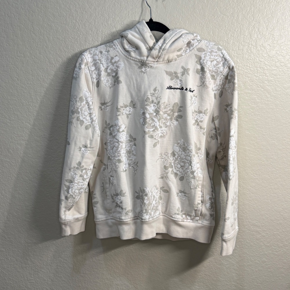 Abercrombie & Fitch S Floral Hoodie Sweatshirt Gray White Cottagecore Cozy Fall